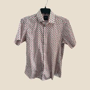 Jeff Mens Crab Print Short Sleeve Button Down Shirt White Red Navy Blue Large